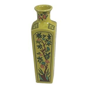 Vtg Miniature Bud Vase Franklin Porcelain 1980 Yellow Floral Design Japan Square